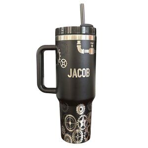 Stainless Steel Tumbler 40oz Handle Black Engraved Personalized